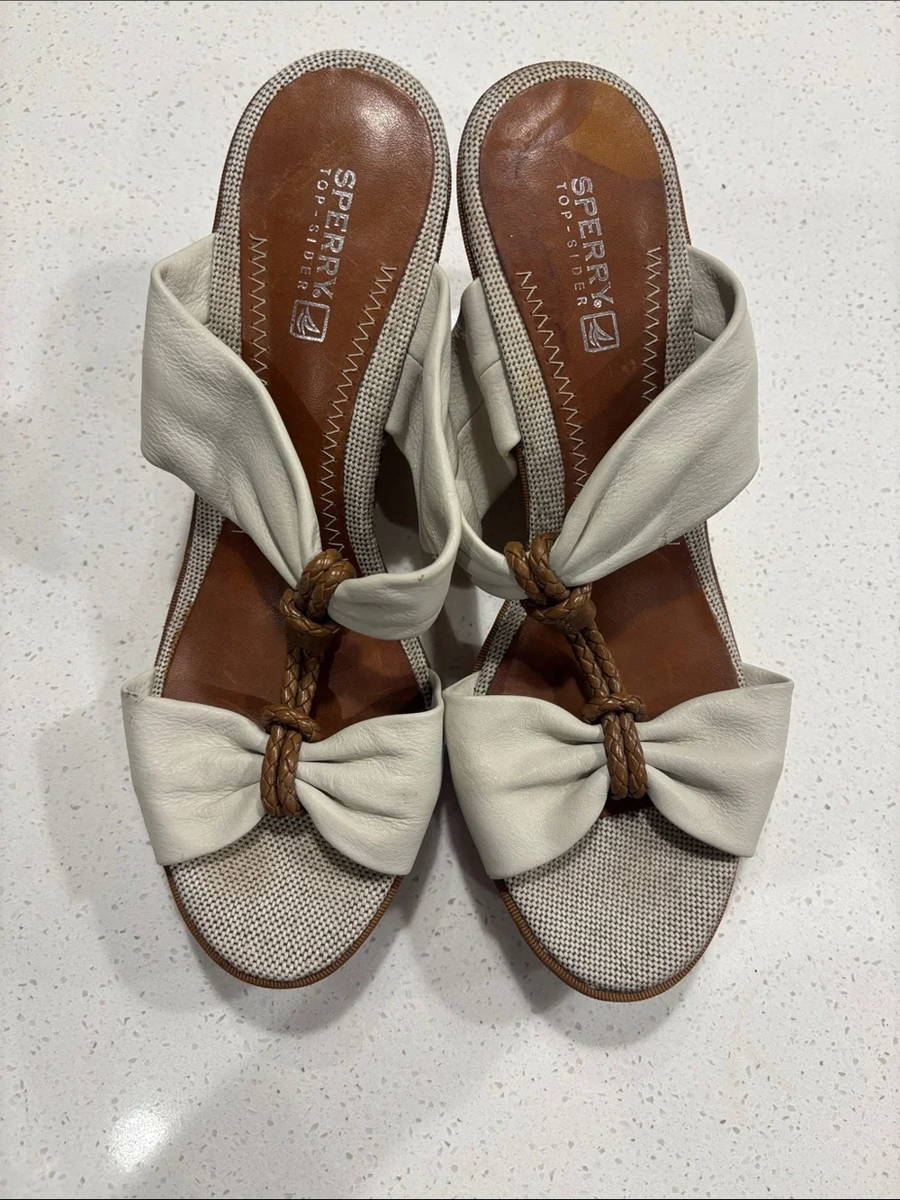 Sperry Cream Braided Bow Cork Wedge Sandals Size 8